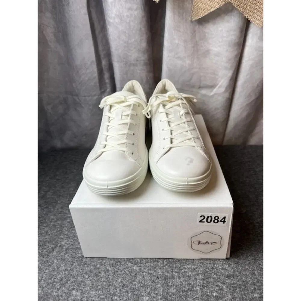 ECCO Shoes Womens 38 Soft Classic Casual Sneakers White Leather Lace Up Low - Picture 10 of 10